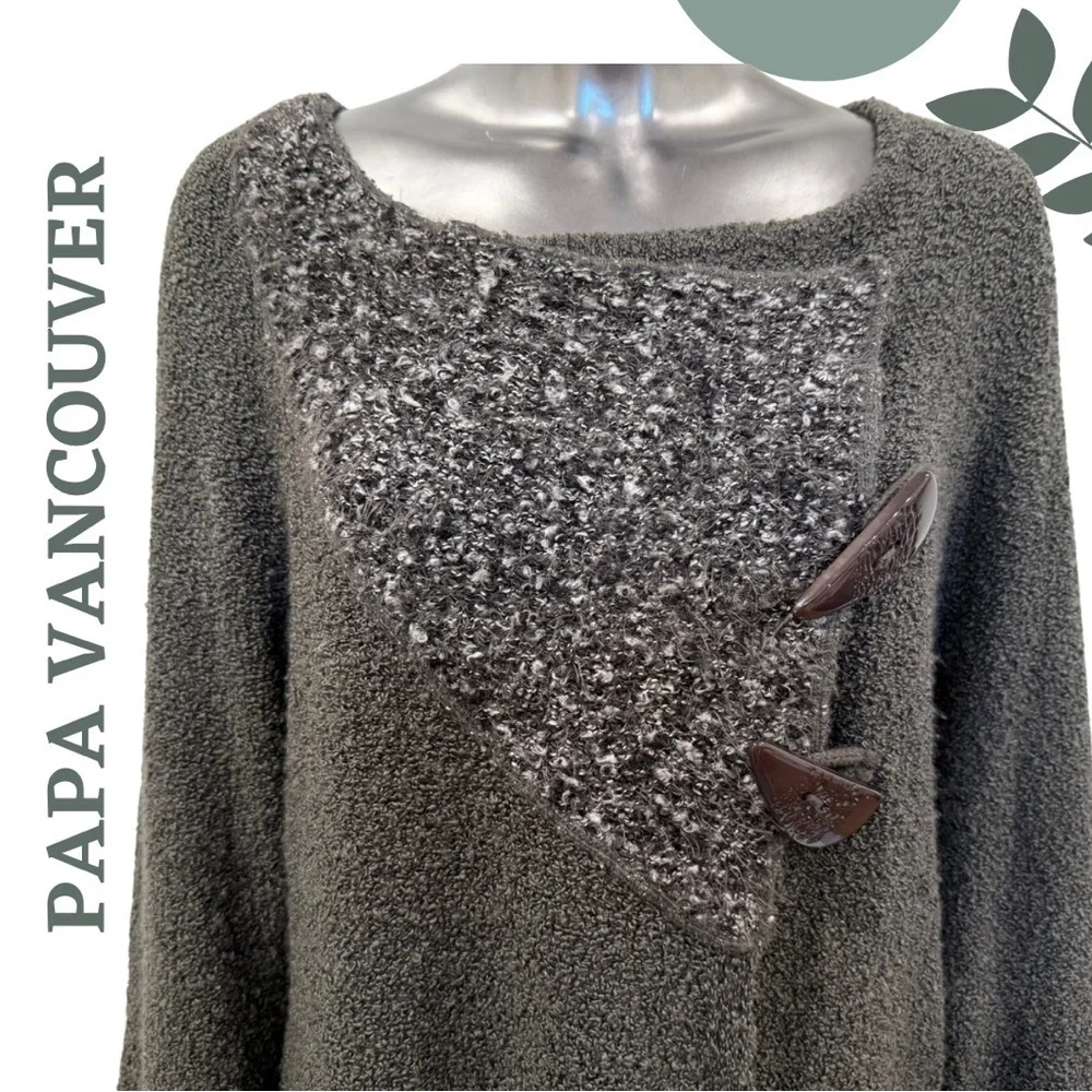 Papa Vancouver Asymmetrical Toggle Closure Boucle Knit Sweater Textured Charcoal - Picture 4 of 9
